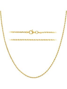 Gold Rope Chain Necklace for Women & Men - Plated 925 Sterling Silver Jewelry